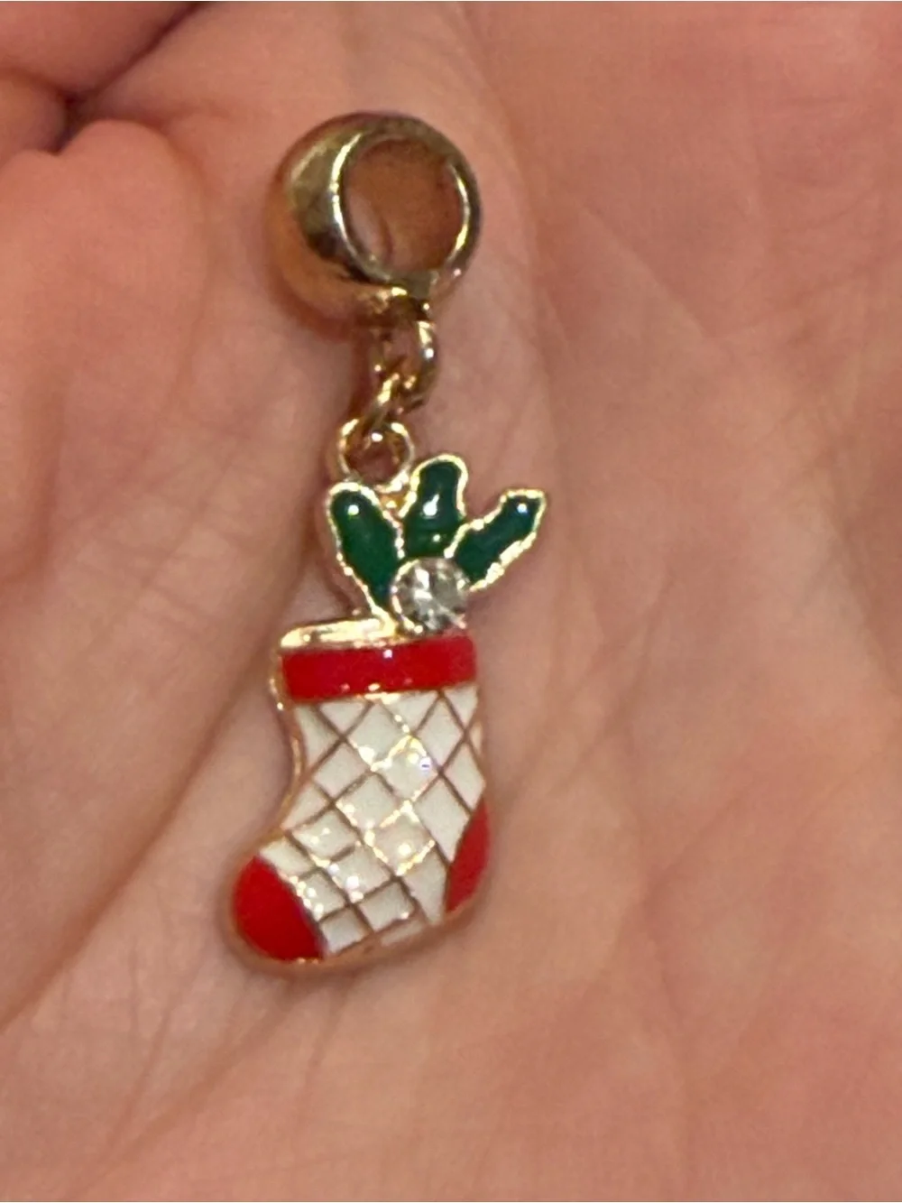 Festive Red and White Christmas Stocking Charm - Women Jewelry